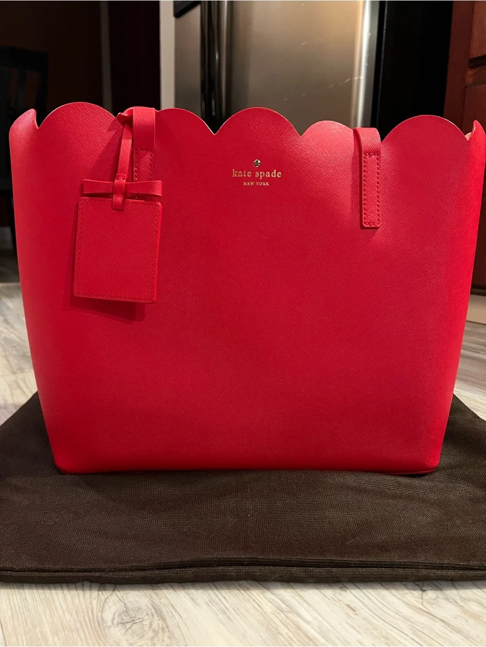 kate spade Carrigan Cherry Red Scallop-Edge Tote - Lily Ave